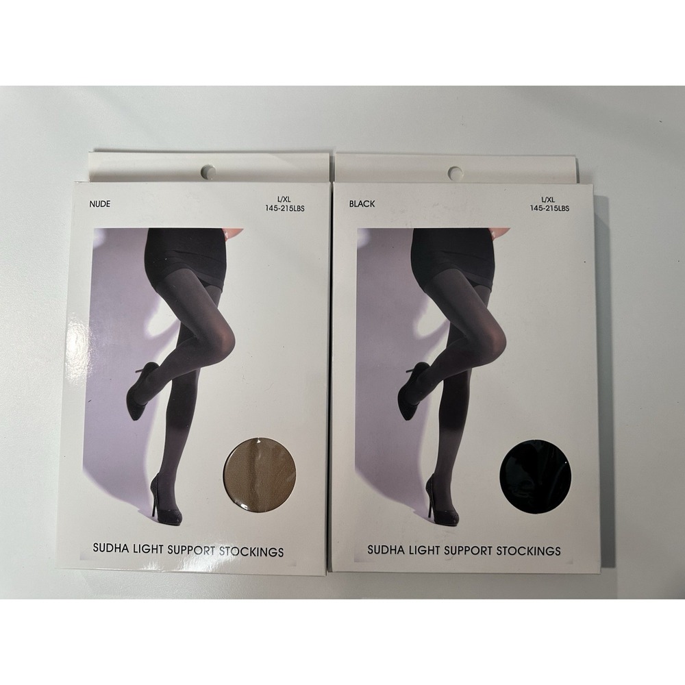 Sudha Light Support Stocking ~ Size L/XL ~ 2 Pack ~ Nude‎ & Black NEW